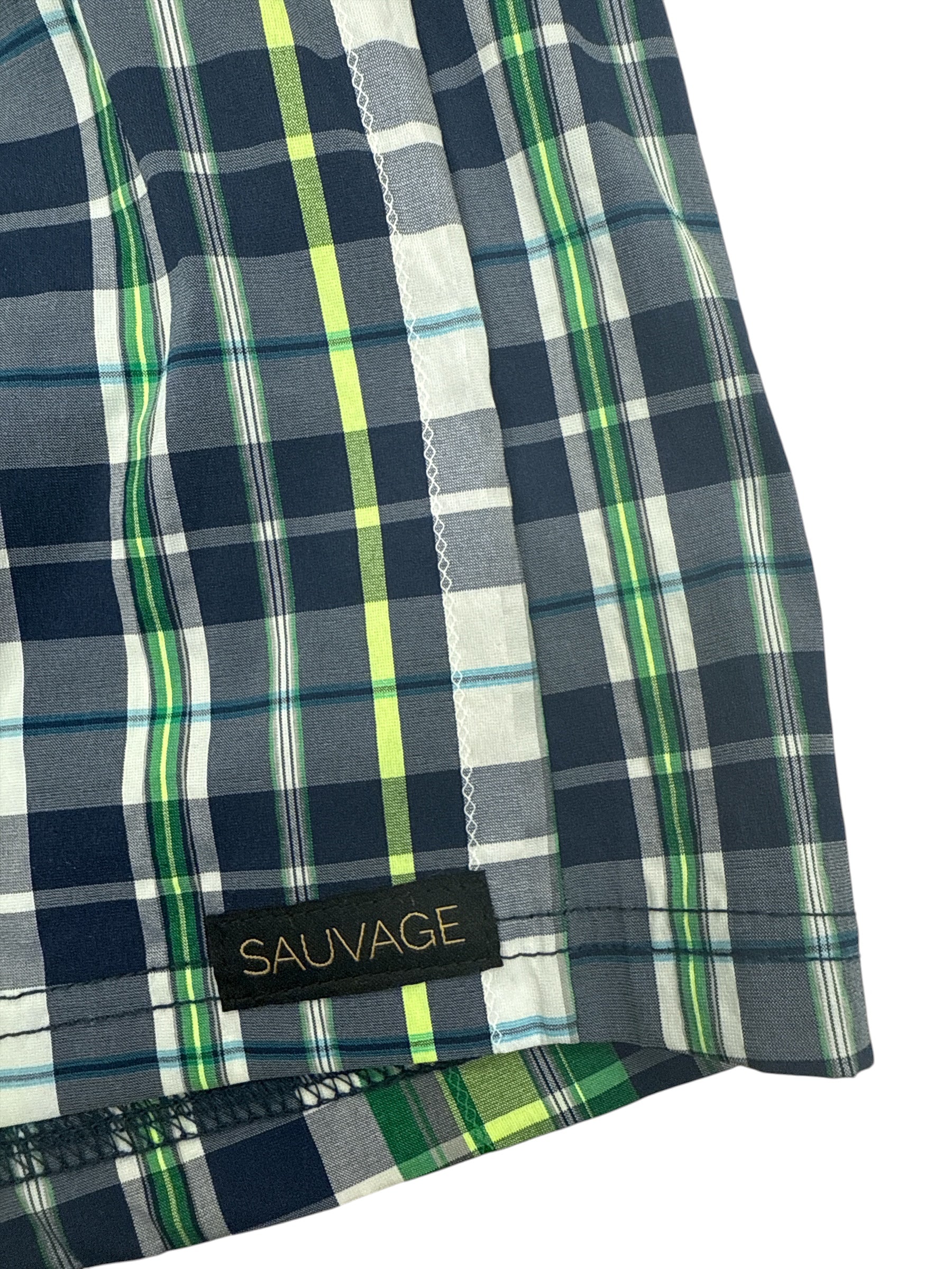 Green/Navy Plaid Retro Lycra Swimmer