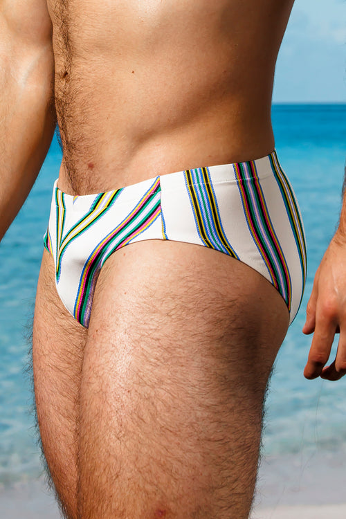 White Pique Stripe Brief