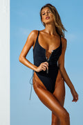 swimsuit model on beach Crystal Zip One Piece