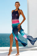 swimsuit model on beach Cosmic Halter Beach Dress