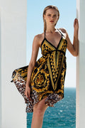 swimsuit model on beach Leopard Silk Dress