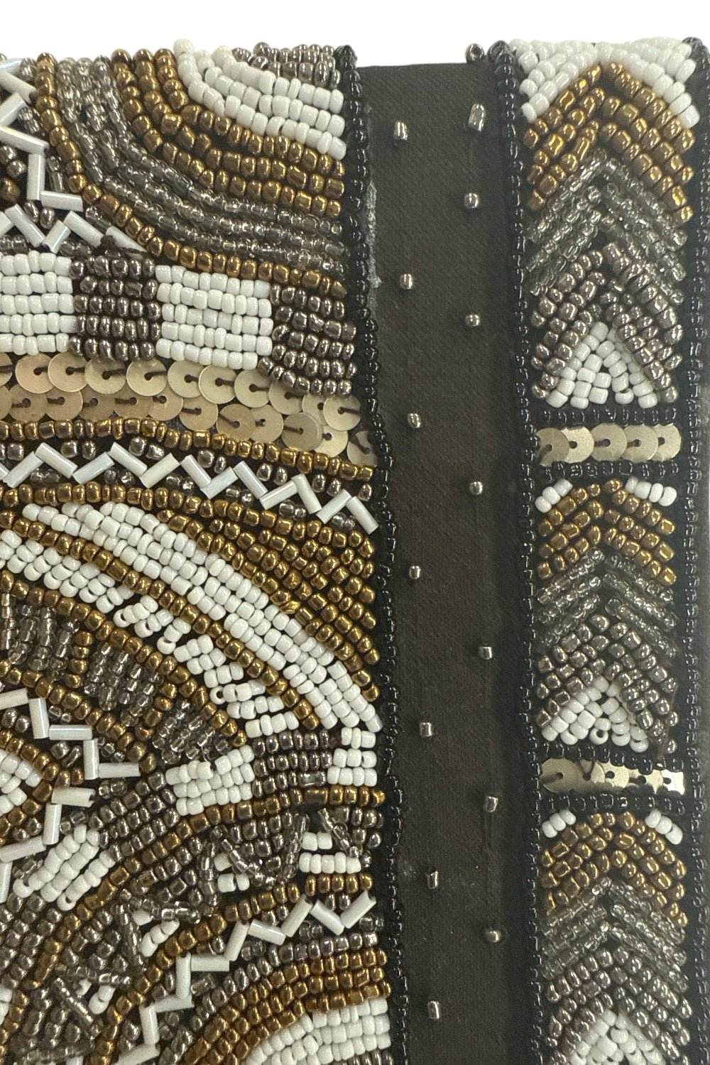swimsuit model on beach Golden Tribe Beaded Clutch