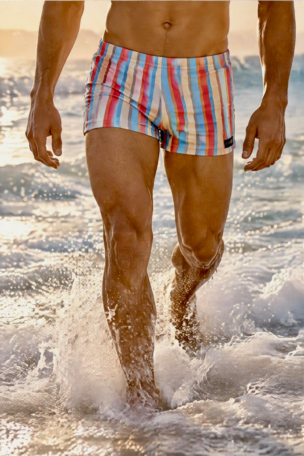 swimsuit model on beach Coral Stripe Squarecut