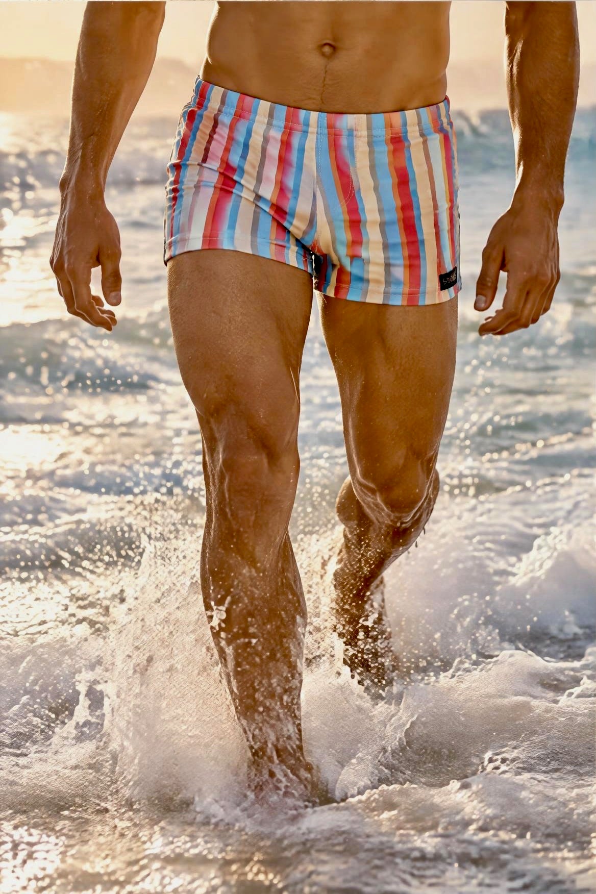 swimsuit model on beach Coral Stripe Squarecut
