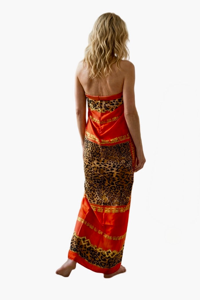 swimsuit model on beach Red Leopard - Silk Sarong