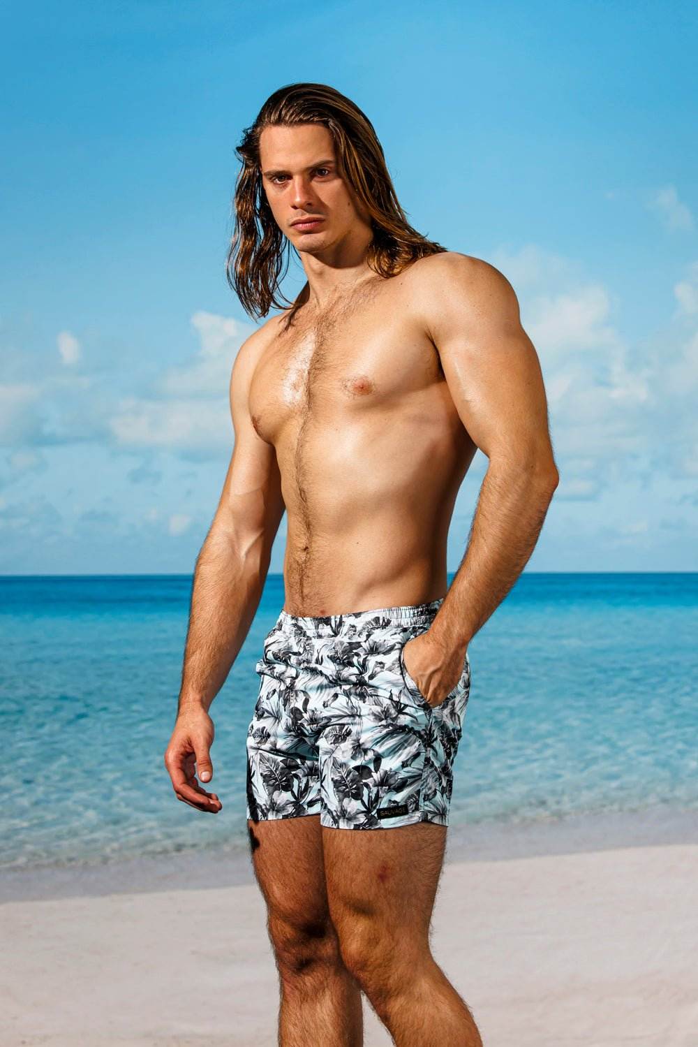 Steel Blue Bali Flower Pull-on Trunks steel-blue-bali-flower-pull-on-trunkssauvage-swimwear-mens-9073158