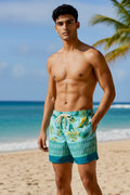 swimsuit model on beach Aquamarine Tiki Beach Short