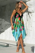 swimsuit model on beach Tiger Blue Silk Resort Dress