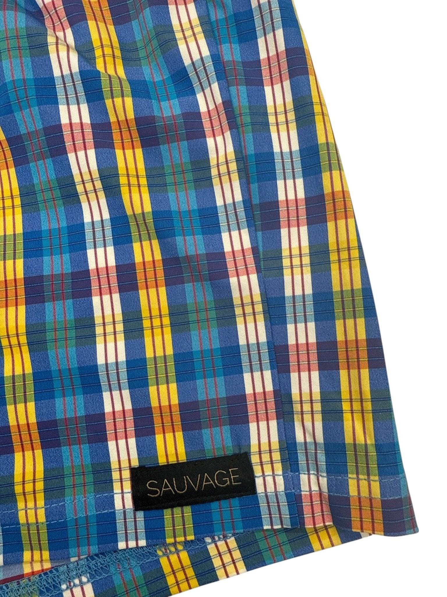 Yellow Plaid Retro Lycra Swimmer yellow-plaid-retro-lycra-swimmermens-swim-2728168