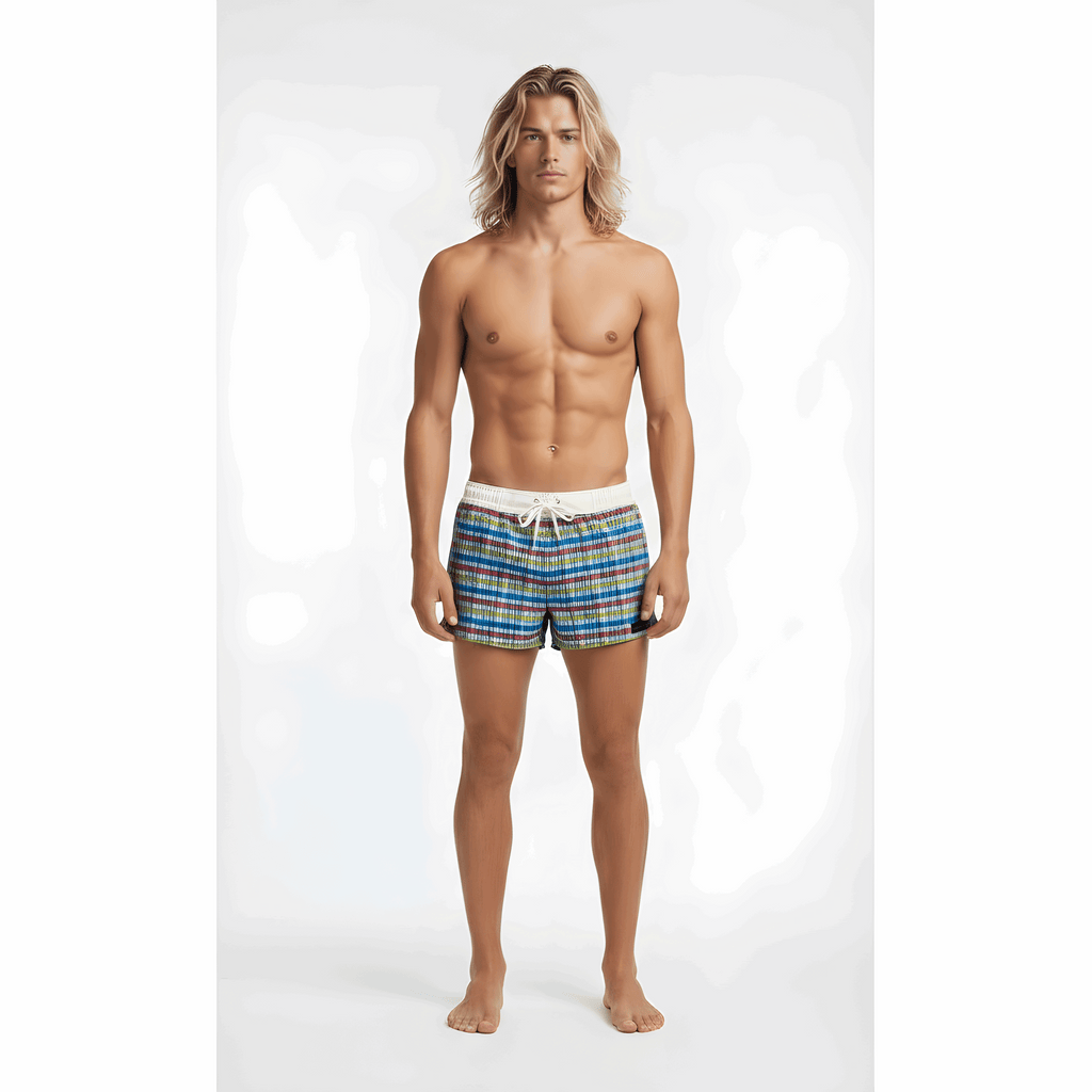 swimsuit model on beach Yellow Plaid Retro Lycra Swimmer