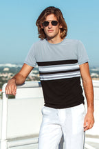 Charcoal/Black Engineered Stripe T-Shirt - Sauvage