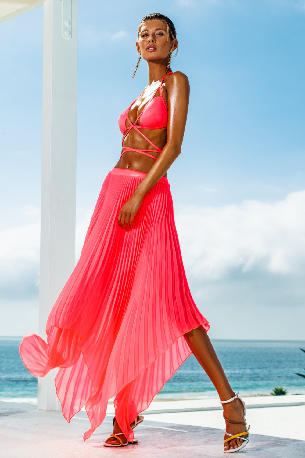 Asymmetrical Pink Pleated Skirt