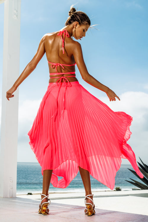 Asymmetrical Pink Pleated Skirt