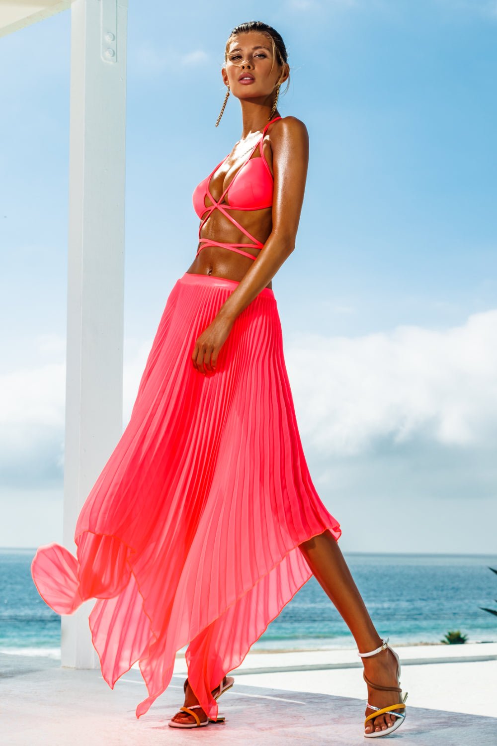 Asymmetrical Pink Pleated Skirt – Sauvage Swimwear