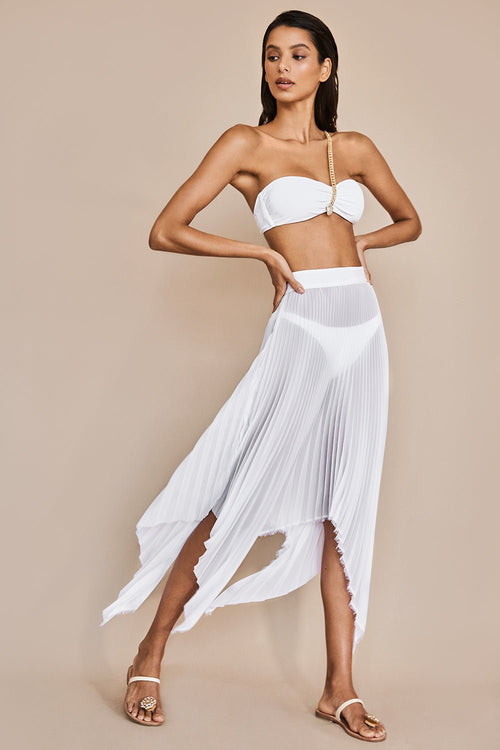 swimsuit model on beach Asymmetrical White Draped Skirt