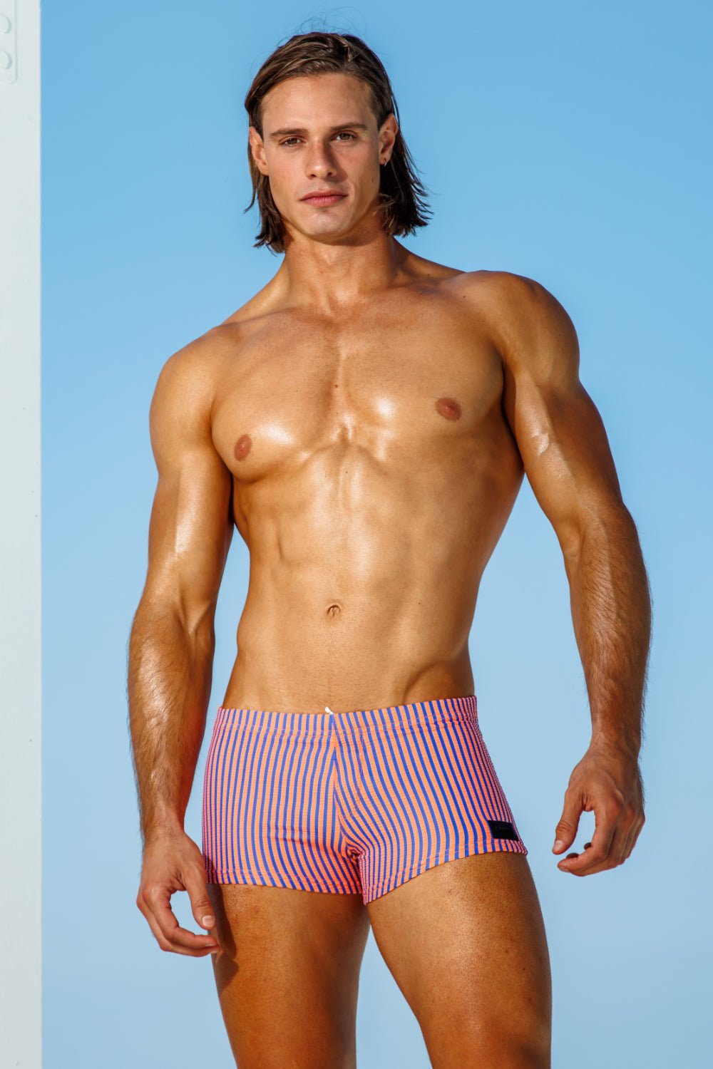 Orange/Navy Stripe Squarecut orangenavy-stripe-squarecutsauvage-swimwear-mens-6165966
