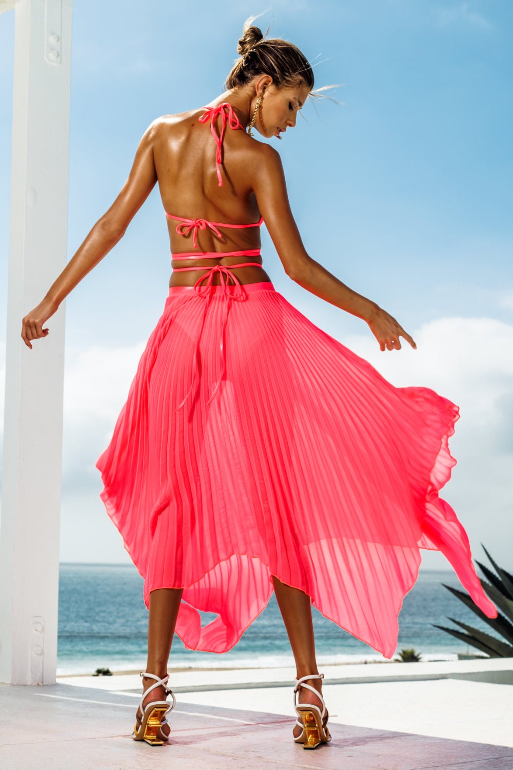 swimsuit model on beach Slick Pink Scoop