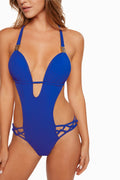 swimsuit model on beach Spider One Piece - Black Cobalt